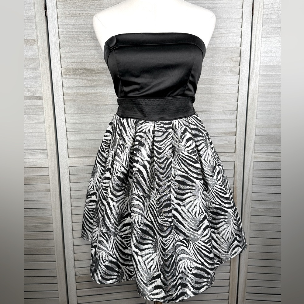 CITY TRIANGLES Animal Print Retro Strapless Semi Formal/Prom Dress B&W-9